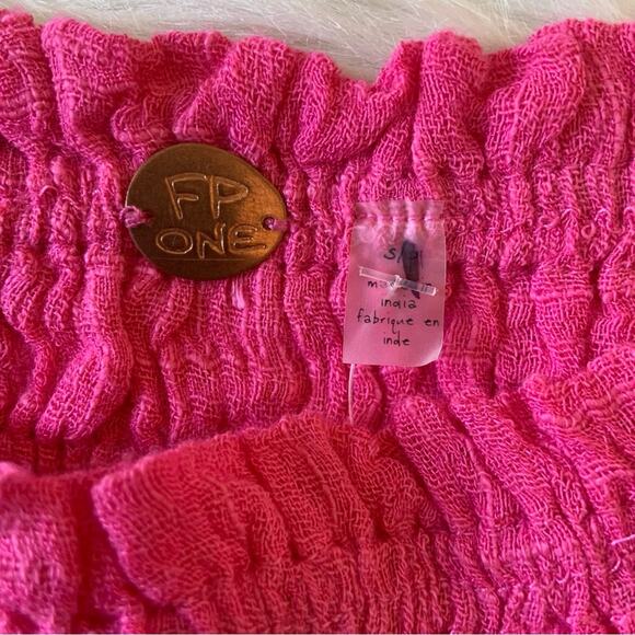 Free People One Perla Pink Eyelet Off Shoulder Blouse Crop Top XS NWOT - Picture 7 of 12